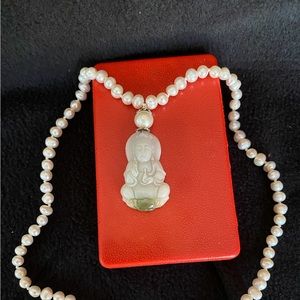New Burma Burmese Jade Buddha & Baroque Pearl Necklace.